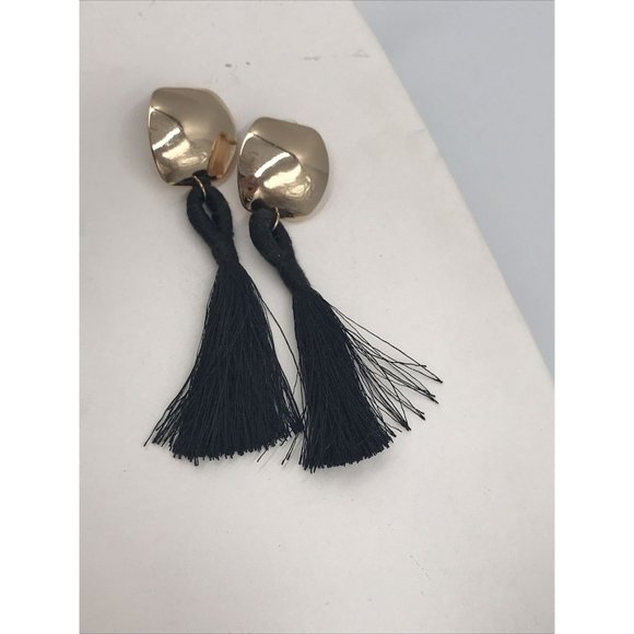 Black Long Tassel Gold-tone Pierced Dangle Fashion Earrings - Picture 2 of 3